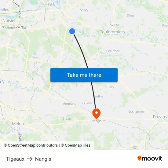 Tigeaux to Nangis map