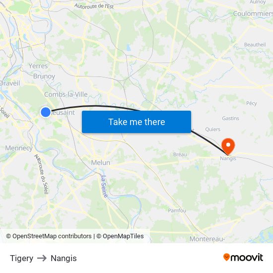 Tigery to Nangis map