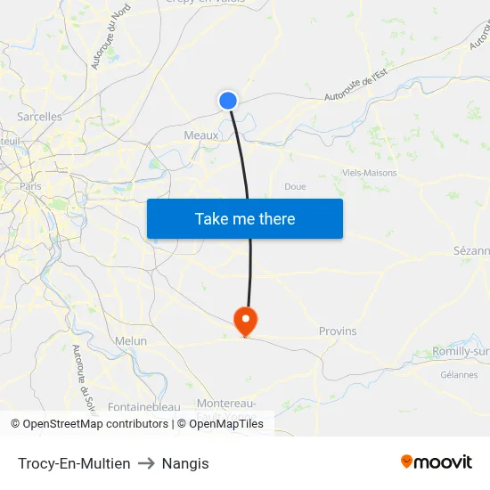 Trocy-En-Multien to Nangis map