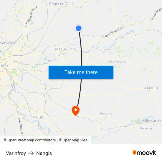 Varinfroy to Nangis map