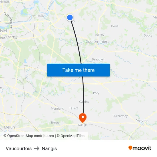 Vaucourtois to Nangis map