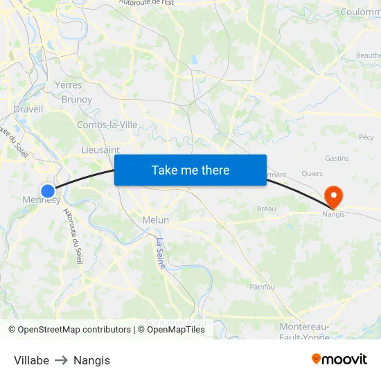 Villabe to Nangis map