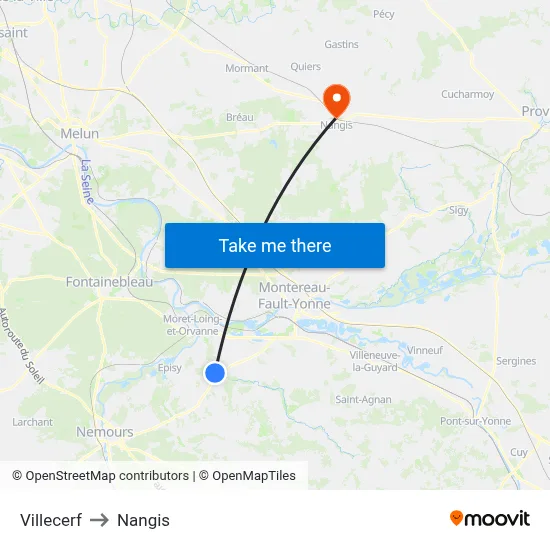 Villecerf to Nangis map