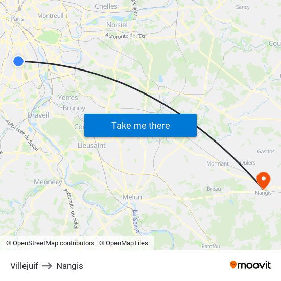 Villejuif to Nangis map