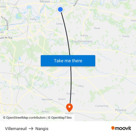 Villemareuil to Nangis map