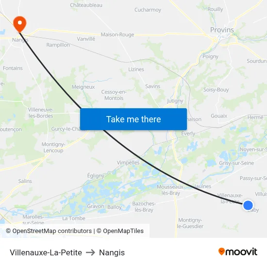 Villenauxe-La-Petite to Nangis map