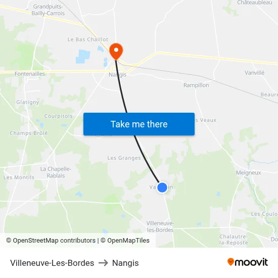 Villeneuve-Les-Bordes to Nangis map