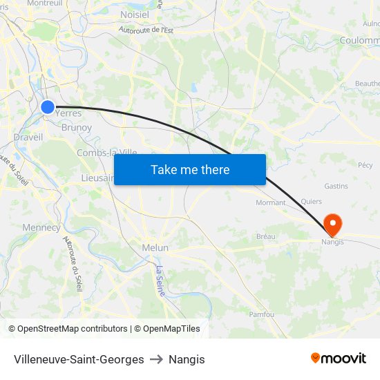 Villeneuve-Saint-Georges to Nangis map