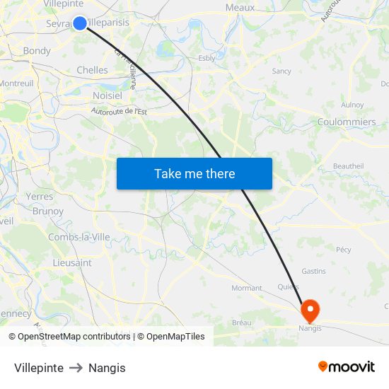 Villepinte to Nangis map