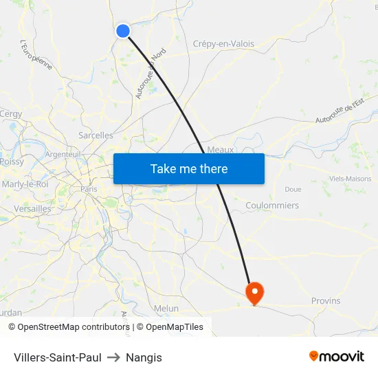Villers-Saint-Paul to Nangis map