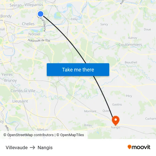 Villevaude to Nangis map