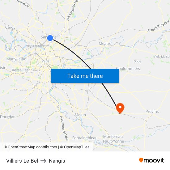 Villiers-Le-Bel to Nangis map