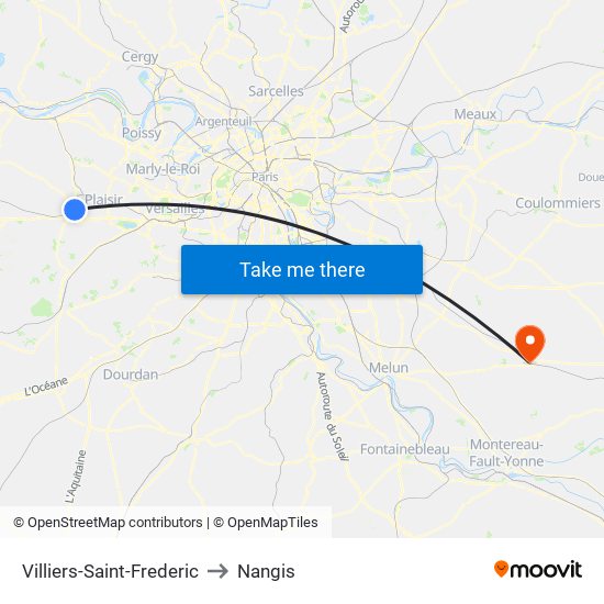 Villiers-Saint-Frederic to Nangis map