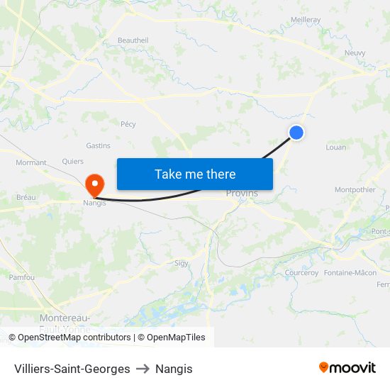 Villiers-Saint-Georges to Nangis map