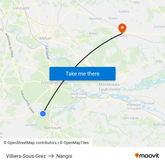 Villiers-Sous-Grez to Nangis map
