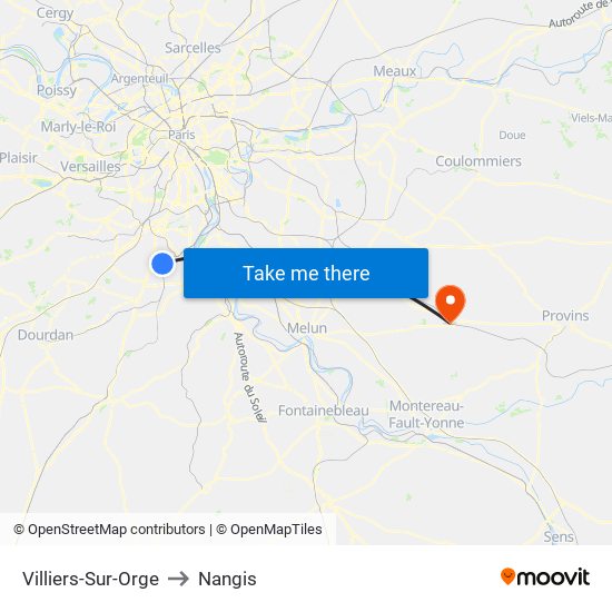 Villiers-Sur-Orge to Nangis map