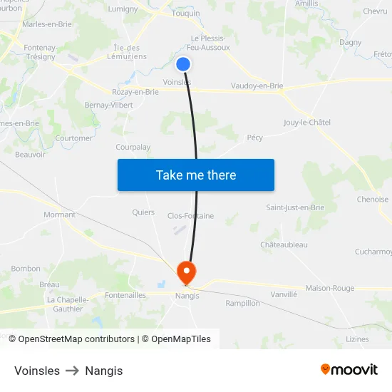 Voinsles to Nangis map