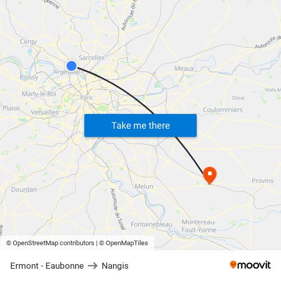 Ermont - Eaubonne to Nangis map