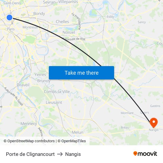 Porte de Clignancourt to Nangis map