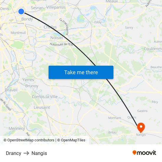 Drancy to Nangis map