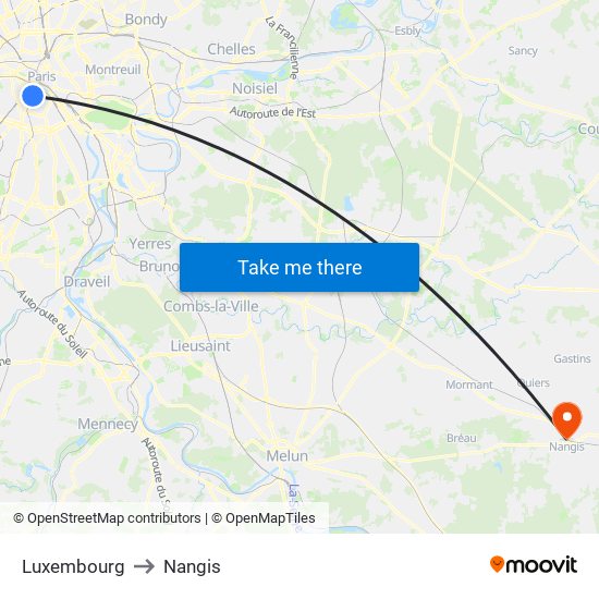 Luxembourg to Nangis map