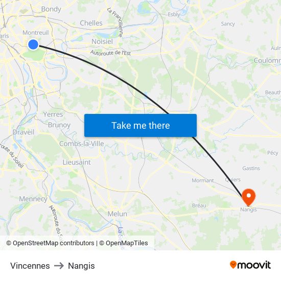 Vincennes to Nangis map