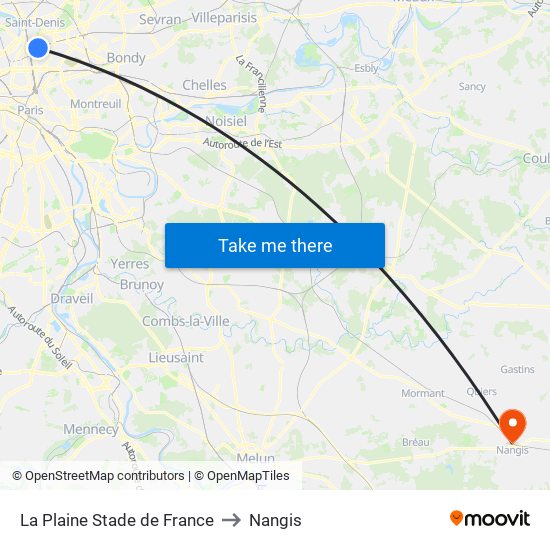 La Plaine Stade de France to Nangis map