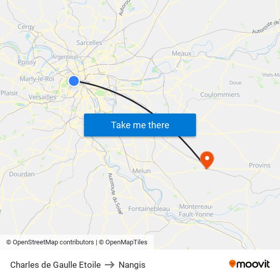 Charles de Gaulle Etoile to Nangis map