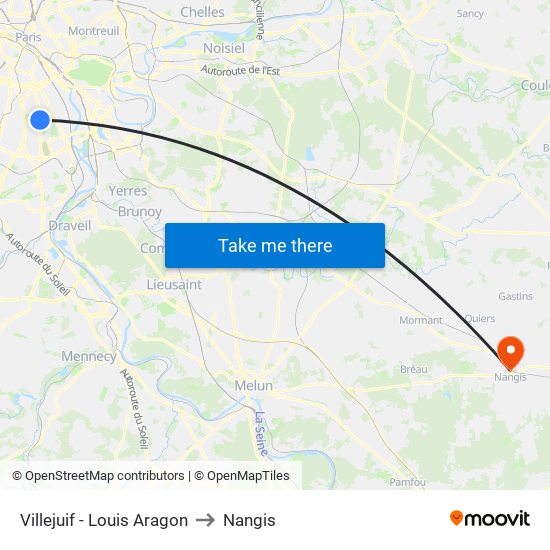 Villejuif - Louis Aragon to Nangis map