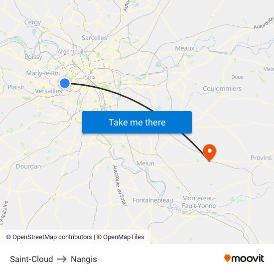 Saint-Cloud to Nangis map