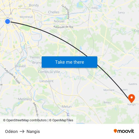 Odéon to Nangis map