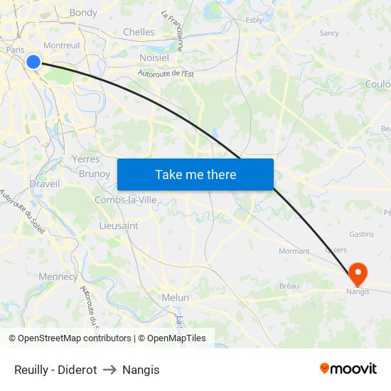 Reuilly - Diderot to Nangis map