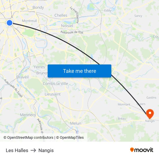 Les Halles to Nangis map