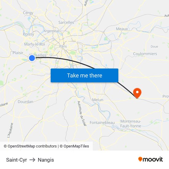 Saint-Cyr to Nangis map