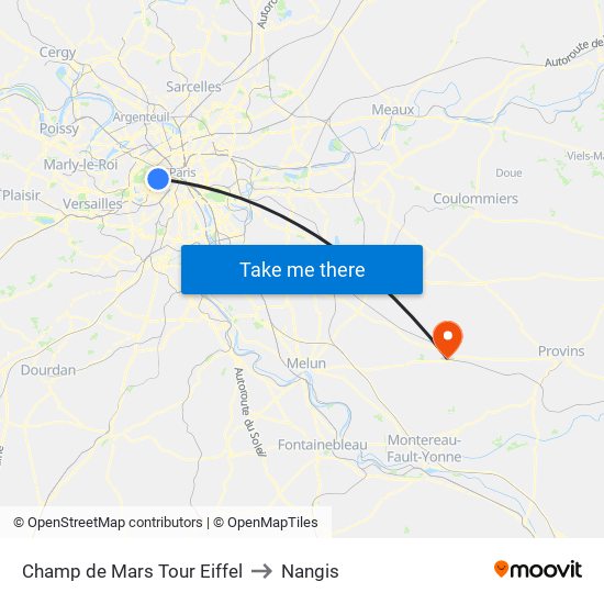 Champ de Mars Tour Eiffel to Nangis map