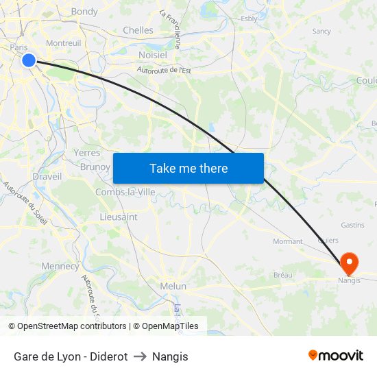 Gare de Lyon - Diderot to Nangis map
