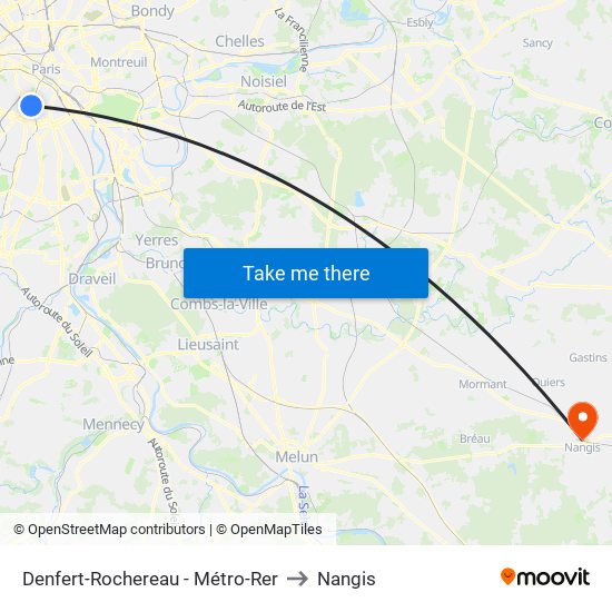 Denfert-Rochereau - Métro-Rer to Nangis map
