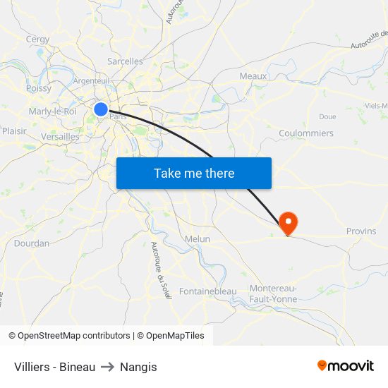 Villiers - Bineau to Nangis map