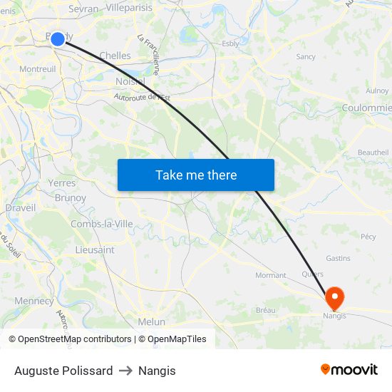 Auguste Polissard to Nangis map