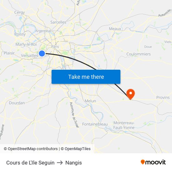 Cours de L'Ile Seguin to Nangis map