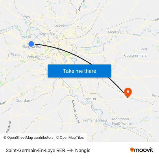 Saint-Germain-En-Laye RER to Nangis map
