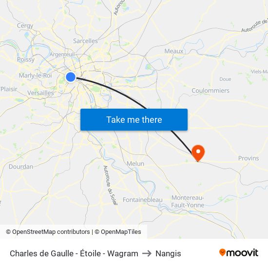 Charles de Gaulle - Étoile - Wagram to Nangis map