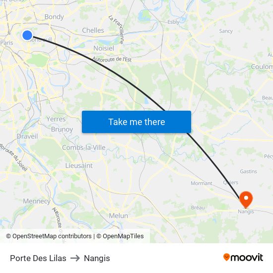 Porte Des Lilas to Nangis map