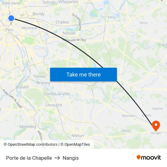 Porte de la Chapelle to Nangis map