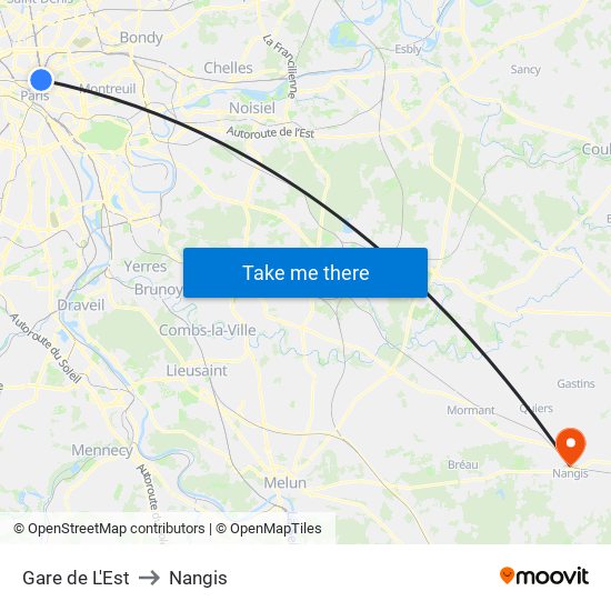 Gare de L'Est to Nangis map