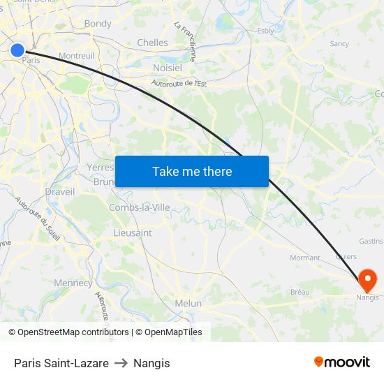 Paris Saint-Lazare to Nangis map