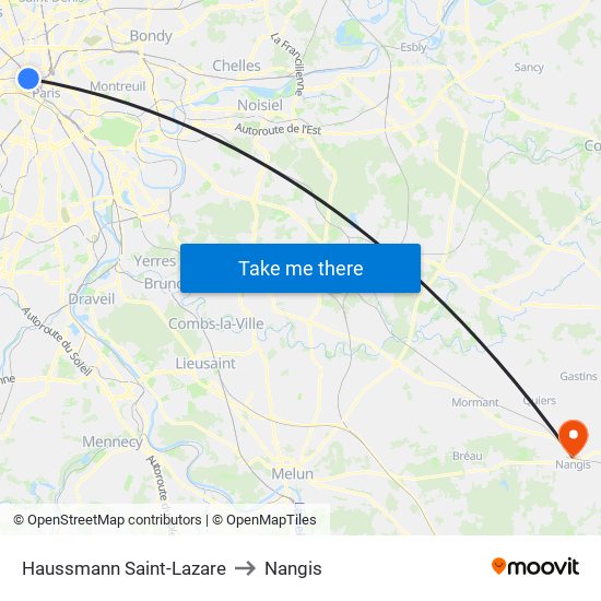 Haussmann Saint-Lazare to Nangis map