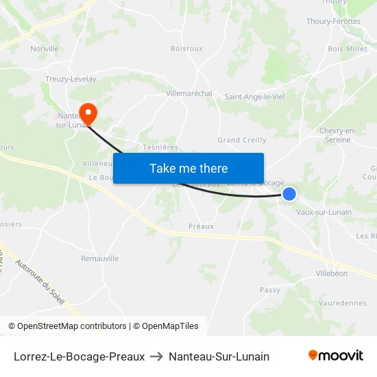 Lorrez-Le-Bocage-Preaux to Nanteau-Sur-Lunain map