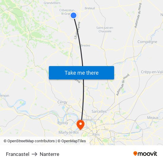 Francastel to Nanterre map