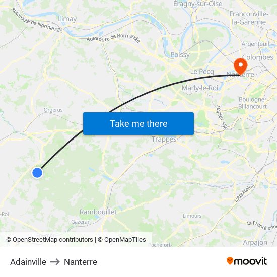 Adainville to Nanterre map